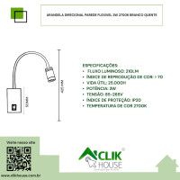 Arandela Direcional Parede Flexivel 3W 2700K Branco Quente