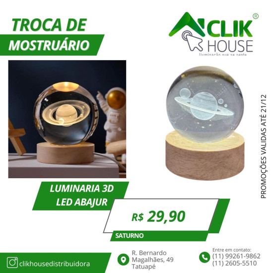 Luminaria De Mesa 3D Led Bolinha Saturno