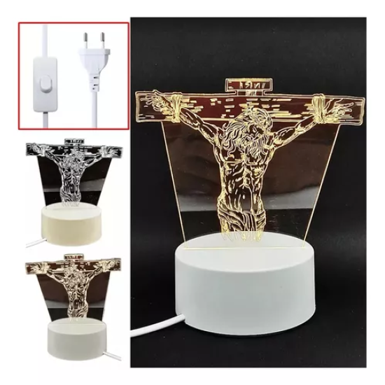 Luminaria De Mesa Abajur Led Jesus 3 Cores