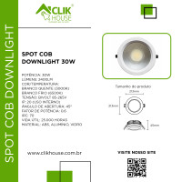 SPOT COB DOWNLIGHT 30W REDONDO BRANCO FRIO 6500K