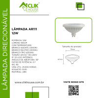 LAMPADA AR111 LED BRANCO NEUTRO 4000K 12W