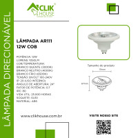 LAMPADA LED AR111 COB 3000K BRANCO QUENTE 12W