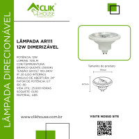 LAMPADA DIMERIZAVEL AR111 12W BRANCO QUENTE 2700K