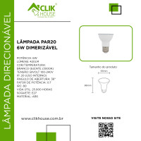 LAMPADA DIMERIZAVEL PAR20 6W BRANCO QUENTE 2700K