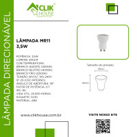 LAMPADA MINI DICROICA MR11 3,5W BRANCO NEUTRO 4000K 