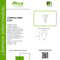 LAMPADA LED DICROICA MR16 4.8W BRANCA QUENTE 3000K