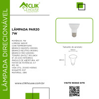 LAMPADA PAR20 LED 7W BRANCA NEUTRO 4000K	