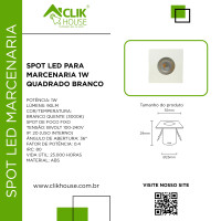 MINI SPOT MARCENARIA QUADRADO BRANCO 1W BRANCO QUENTE 3000K