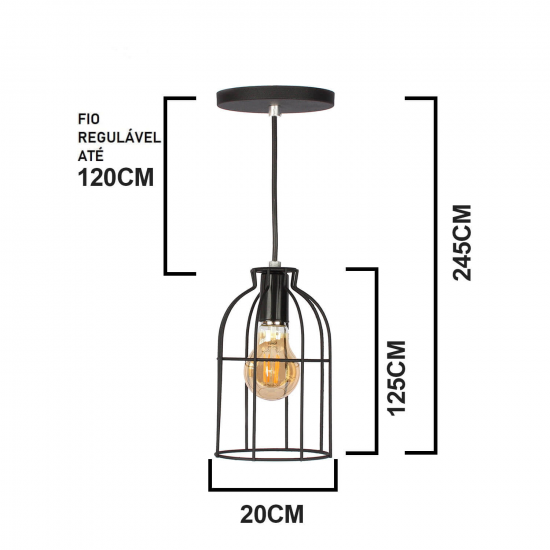 Luminária de teto pendente Atenas linha Aramado - com Lâmpada filamento de brinde