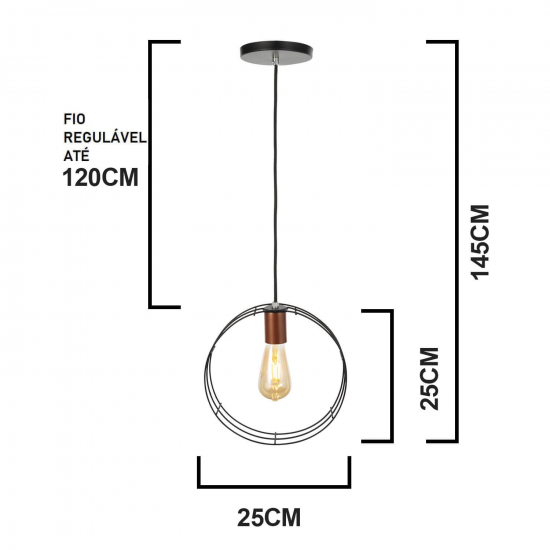 Luminária de teto pendente Geométrico Circular Aramado