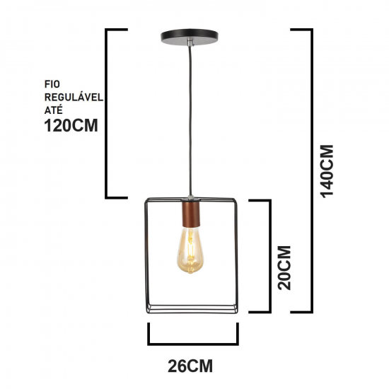 Luminária de teto pendente Geométrico Quadrado Aramado