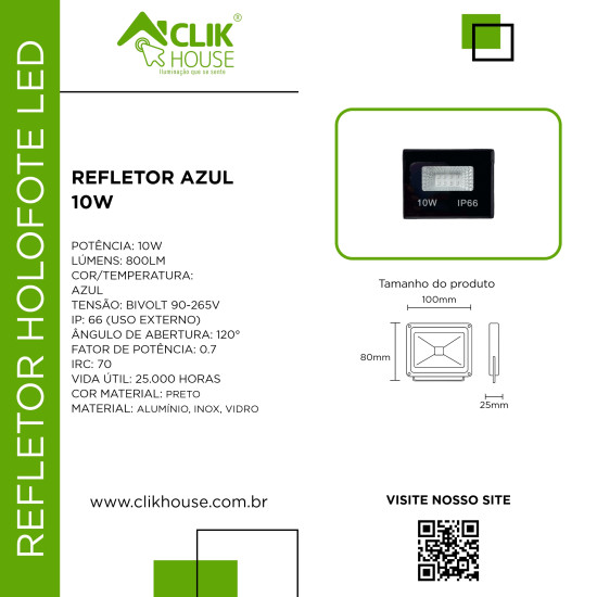 REFLETOR LED AZUL 10W