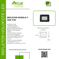 REFLETOR HOLOFOTE LED CTB MODELO F 10W BRANCO QUENTE 3000K REFLETOR HOLOFOTE LED CTB MODELO F 10W BRANCO QUENTE 3000K