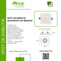 SPOT LED QUADRADO EMBUTIR 5W BRANCO FRIO 6500K