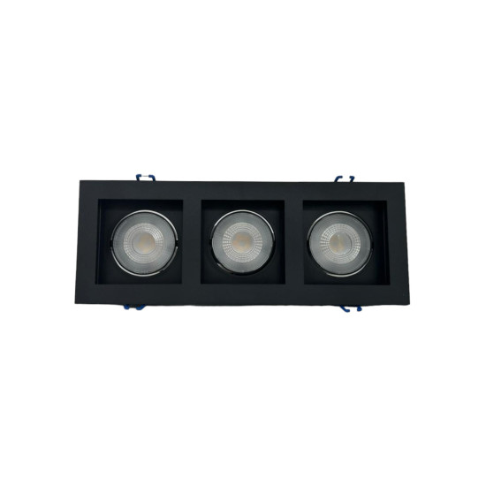 SPOT RECUADO TRIPLO QUADRADO 15W PRETO - BRANCO FRIO 6500K 